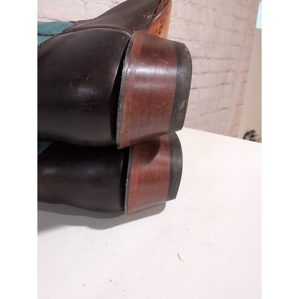 Justin Boots Style L2696 Brown And Teal Leather Cowgirl Western Women Size 6.5 - Picture 13 of 16